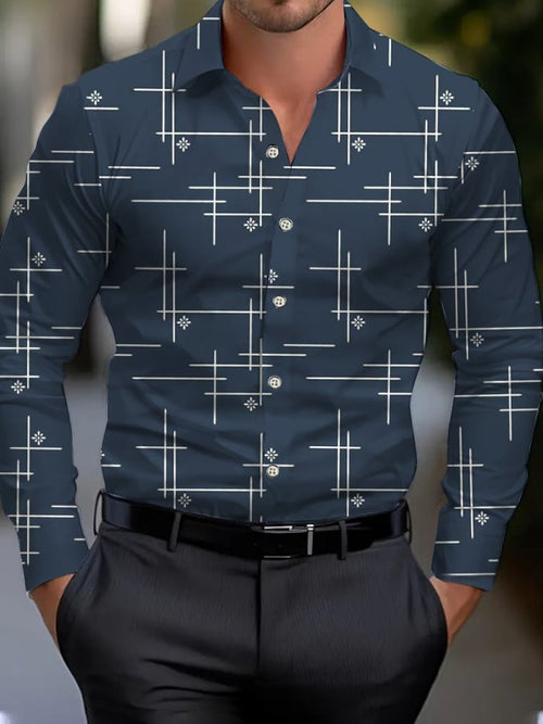 Men's Business Style Geometric Print Shirt