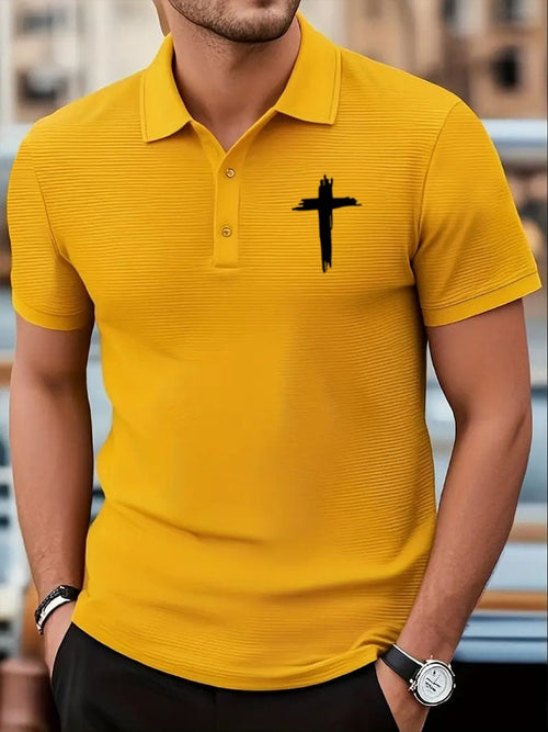 Men's Faith Cross Print Waffle Polo Shirt