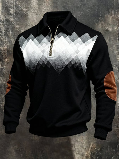 Men'S Vintage Color-Block Printed Zip-Up Sweatshirt