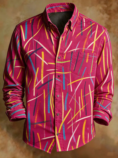 Men's Retro Abstract Lines Print Shirt