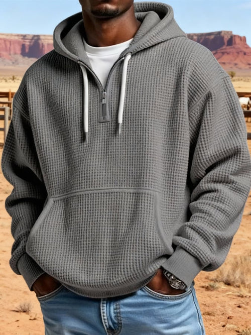 Men's Vintage Outdoor Waffle-Knit Zip-Up Hooded Sweatshirt