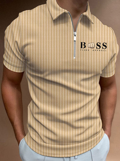Men's Striped Lettering Casual Polo Shirt
