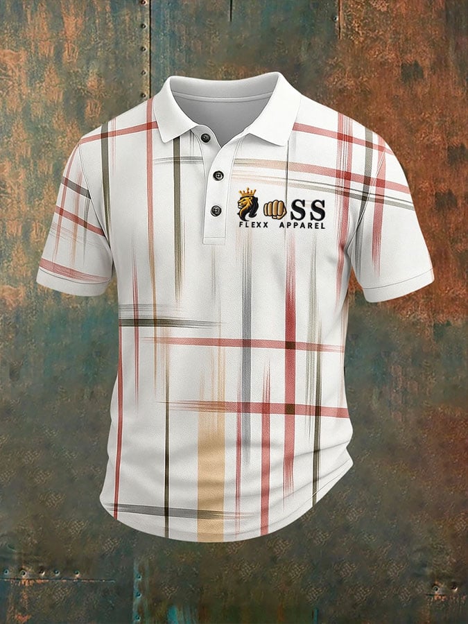 Men's Retro Letter Design Printed Casual Polo Shirt