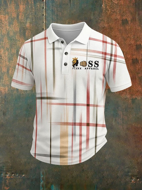 Men's Retro Letter Design Printed Casual Polo Shirt