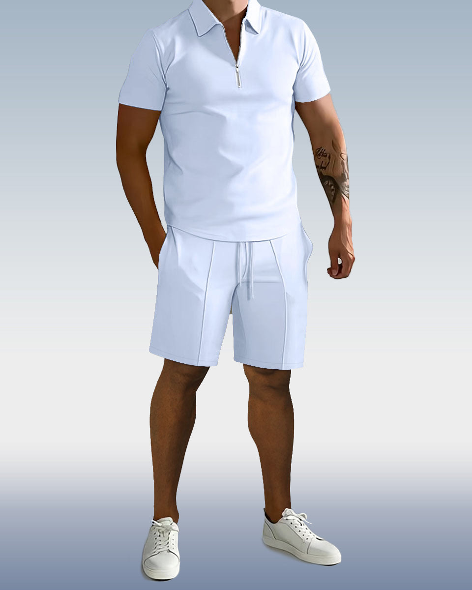 Suitmens Men'sPlain Zipper POLO Short Sleeve Set 0095