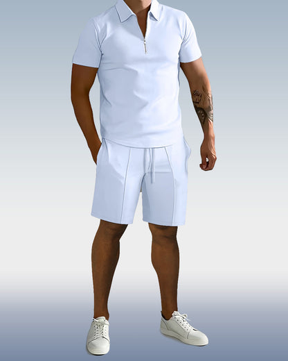 Suitmens Men'sPlain Zipper POLO Short Sleeve Set 0095