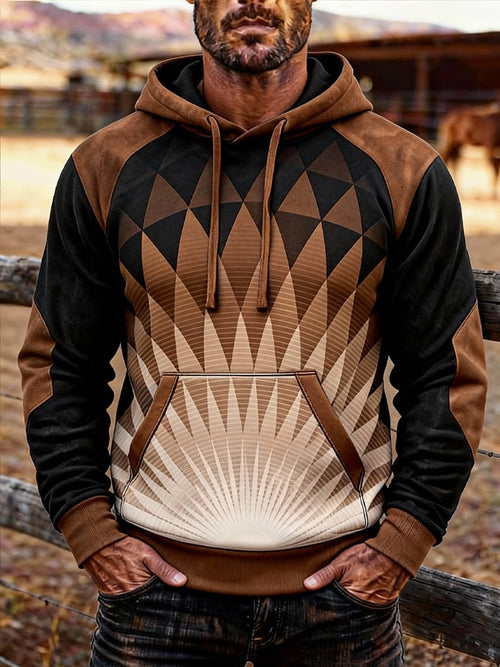 Men's Retro Distressed Color Block Print Casual Long Sleeve Sweatshirt