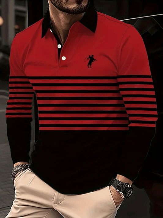 Men's Business Casual Striped Button-Down Polo