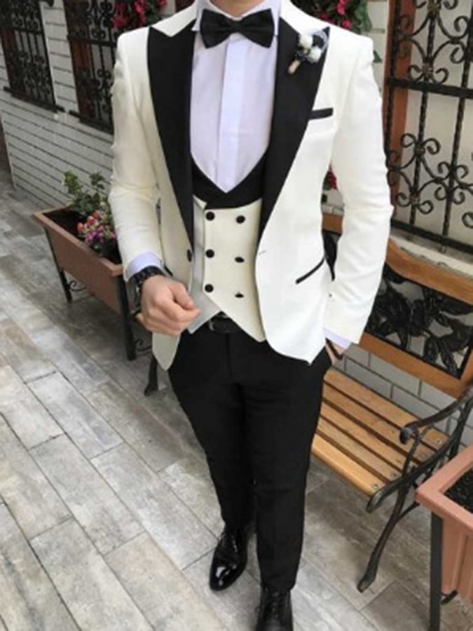 Men's Business Single-Breasted Solid Color Three-Piece Suit