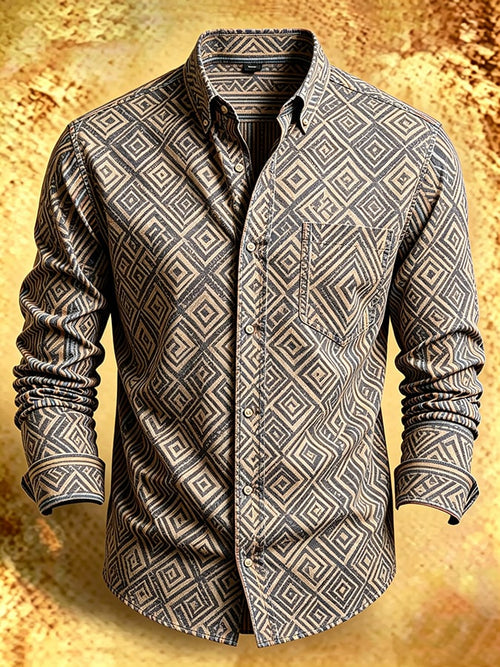 Men's Retro Abstract Art Print Comfortable Business Style Shirt