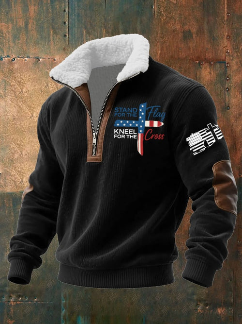 Men's I Stand For The Flag I Kneel for The Cross Faith Print Hoodie