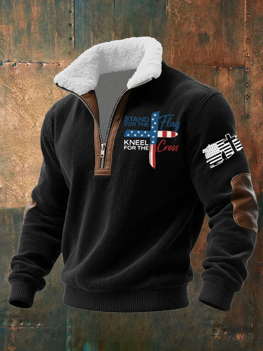 Men's I Stand For The Flag I Kneel for The Cross Faith Print Hoodie