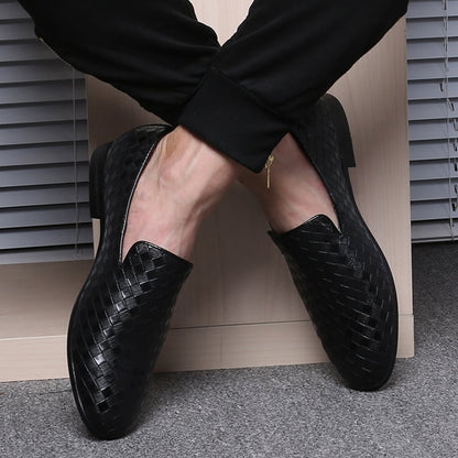 Men'S Pointed Trendy Casual Woven PU Leather Shoes
