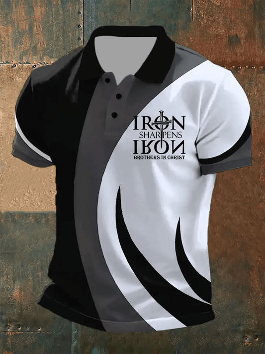 Faith Men's Retro Print Casual Polo Shirt