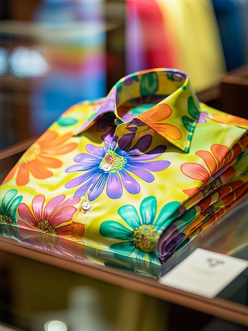 Men's Satin Luxe Hawaiian Print Short Sleeve Button Shirt