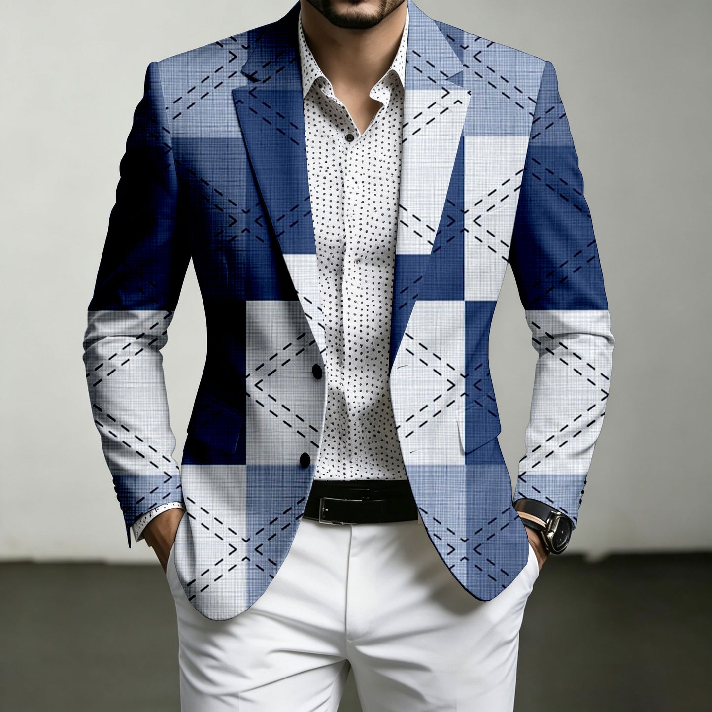 Men's Checkered Print Blazer