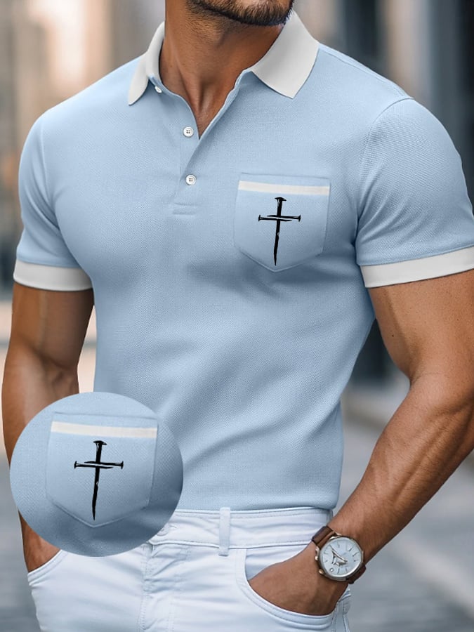 Men's Faith Cross Printed Casual Polo Shirt (With Pockets)
