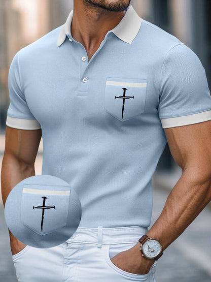 Men's Faith Cross Printed Casual Polo Shirt (With Pockets)
