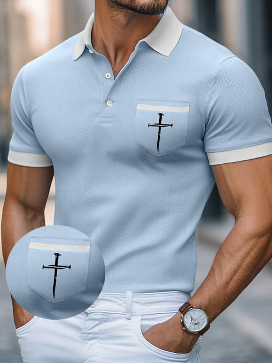 Men's Faith Cross Printed Casual Polo Shirt (With Pockets)