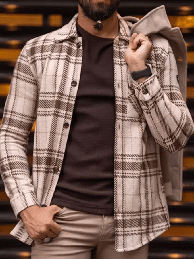 Men's Vintage Western Plaid Long Sleeve Jacket Shirt