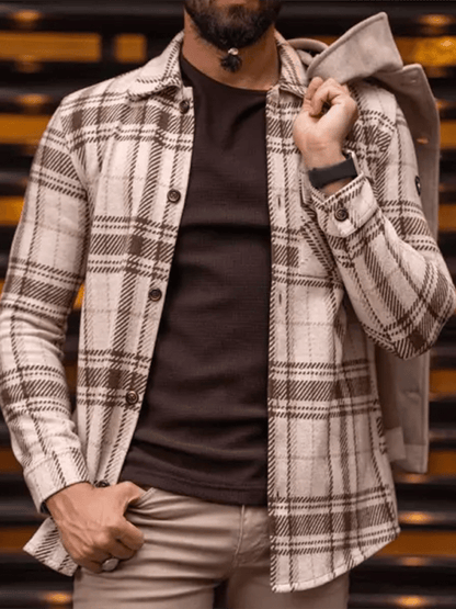 Men's Vintage Western Plaid Long Sleeve Jacket Shirt