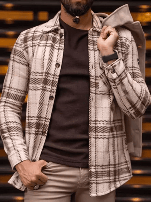 Men's Vintage Western Plaid Long Sleeve Jacket Shirt