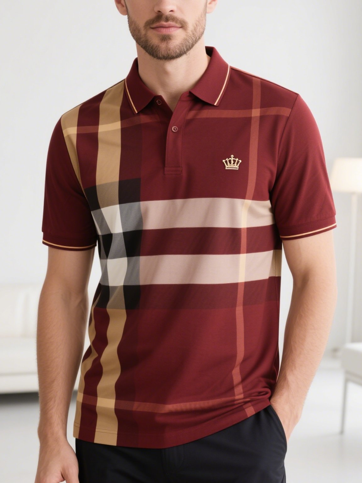 Men's Business Casual Button Short Sleeve Polo Shirt