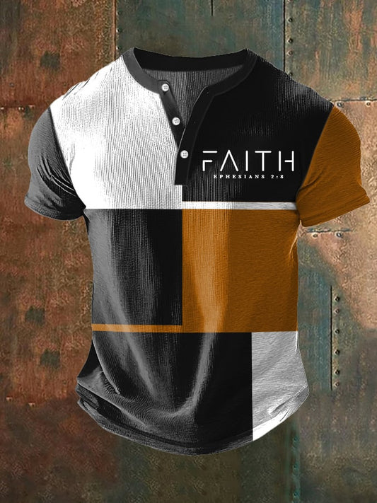 Men's Faith Casual Contrast Color Waffle Henley Shirt