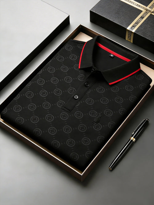 Men's Business Style Print Short Sleeved Polo Shirt
