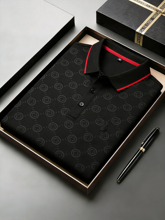 Men's Business Style Print Short Sleeved Polo Shirt