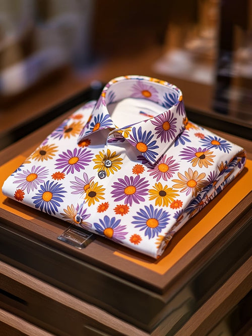 Men's Business Luxury Floral Print Short-sleeved Shirt