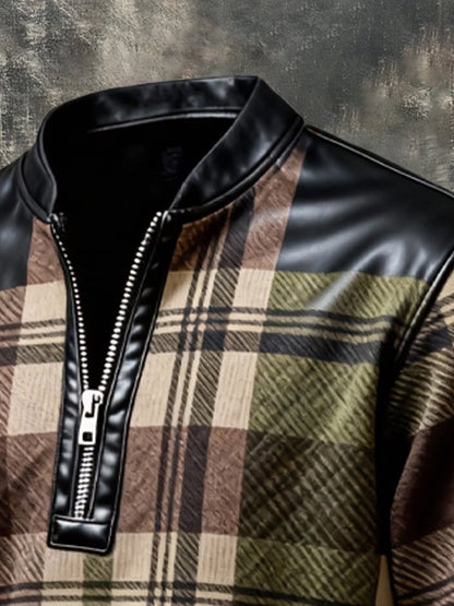 Men's Vintage Color-Block Printed Zip-Up Hoodie