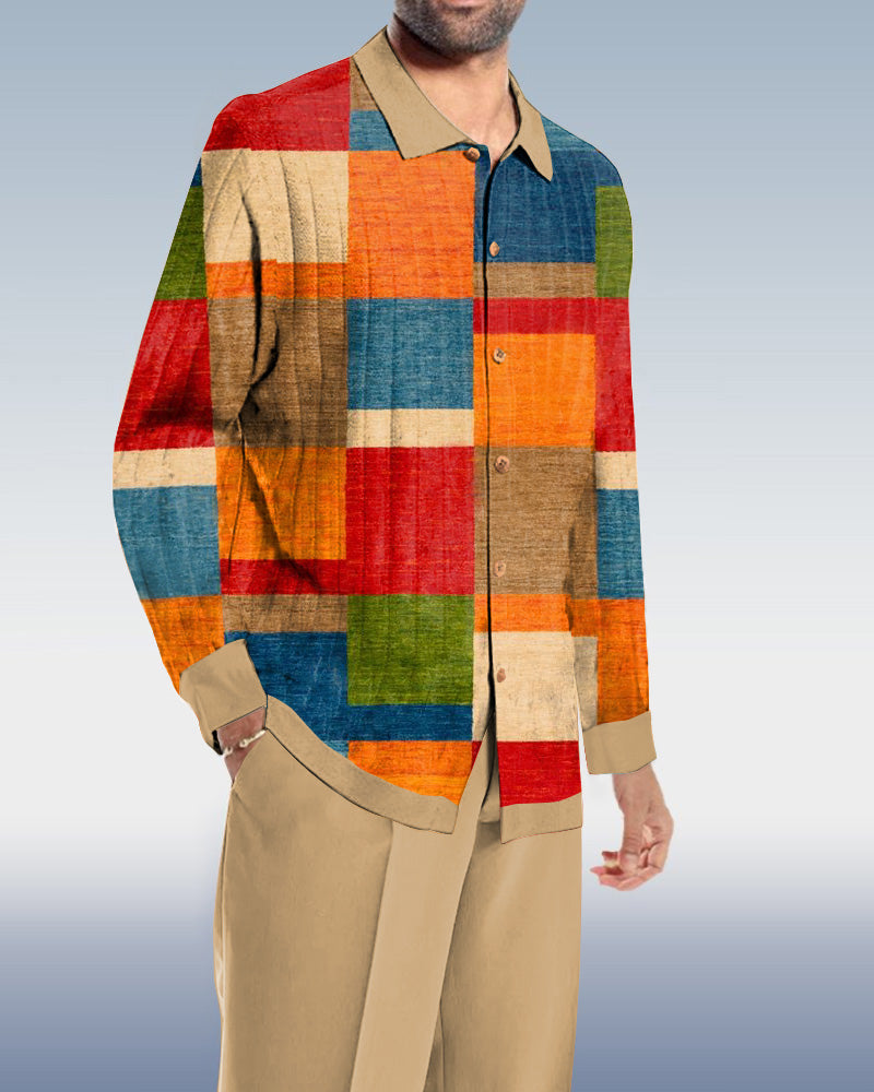 Men's Casual Lightness Color Block Splice Walking Suit Long Sleeve Set