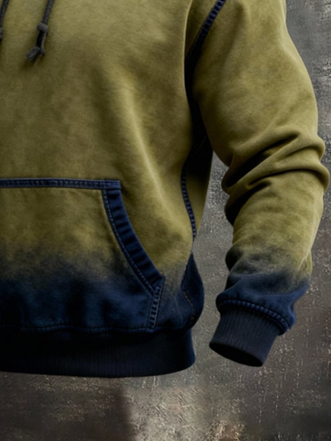 Men's Retro Stitching Contrast Color Hooded Sweatshirt