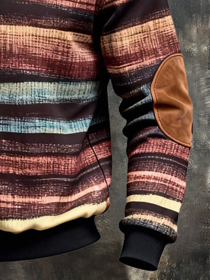 Men's Retro Color Block Print Zipper Sweatshirt