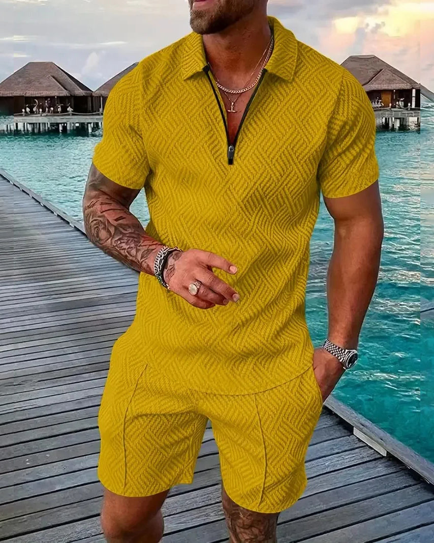 Suitmens Men's Daily Casual Collar Zipper Polo Shirt Set 216