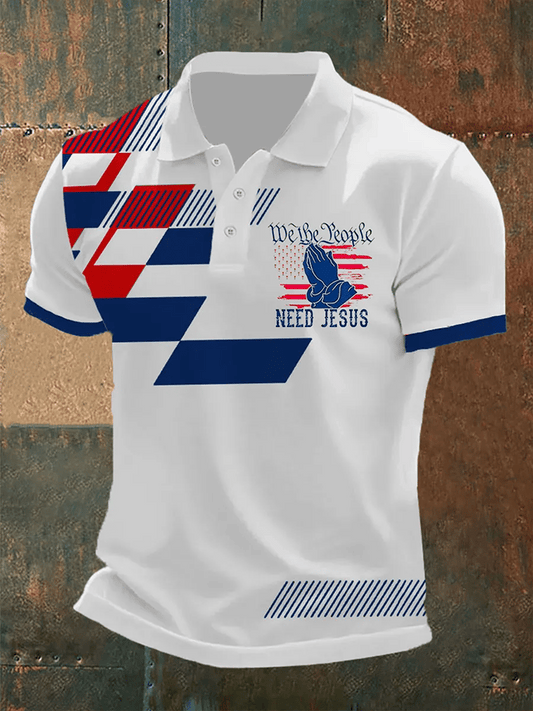 Men's We The People Need Jesus Printed Polo Shirt