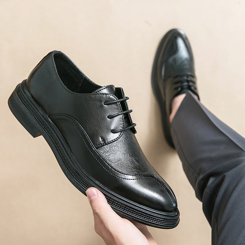 Mens Plaid Casual Fashion Patchwork Lace-Up Leather Shoes