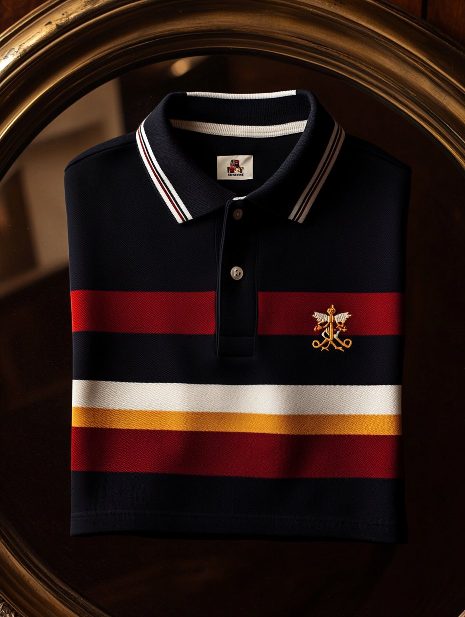 Men's Retro Business Stripe Print Long Sleeve Polo Shirt
