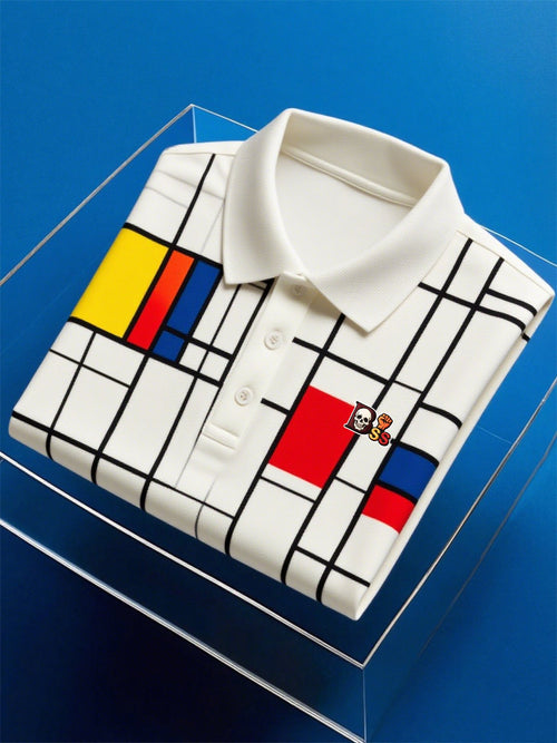 Men's Business Casual Artistic Button Short Sleeve Polo Shirt