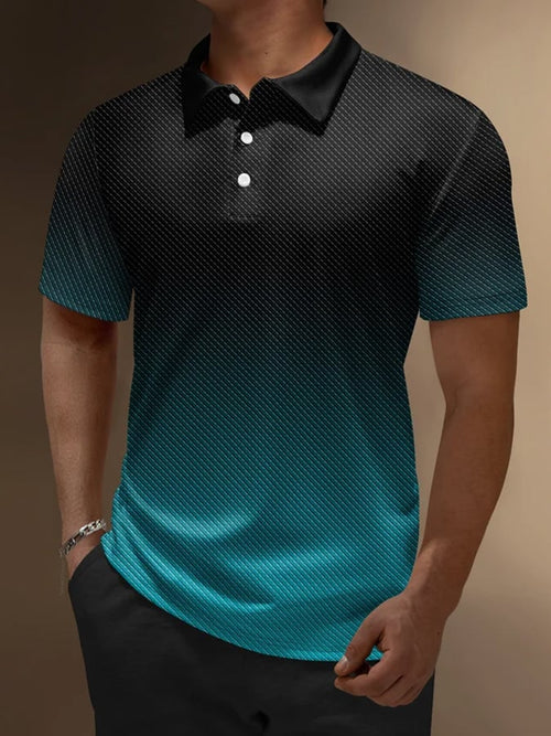 Men's Vintage Gradient Print Lapel Casual POLO Shirt