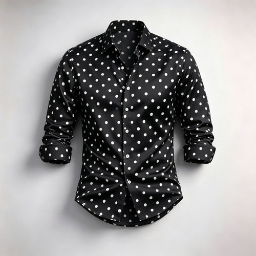 Men's Long-Sleeve Polka-Dot Print Shirt