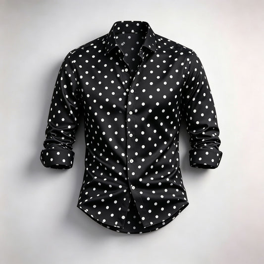 Men's Long-Sleeve Polka-Dot Print Shirt