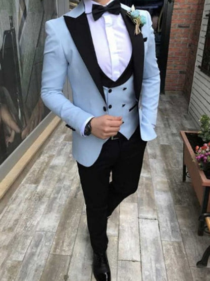 Men's Business Single-Breasted Solid Color Three-Piece Suit