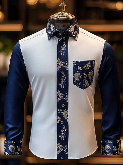 Men's Luxury Romantic Contrast Color Print Long Sleeve Shirt