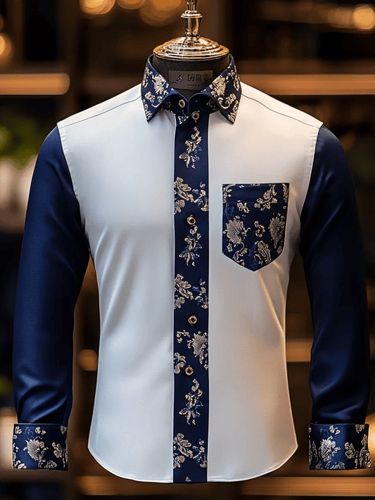 Men's Luxury Romantic Contrast Color Print Long Sleeve Shirt