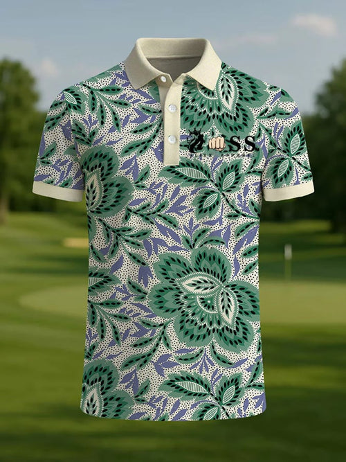 Men's Retro Letter Design Printed Casual Polo Shirt