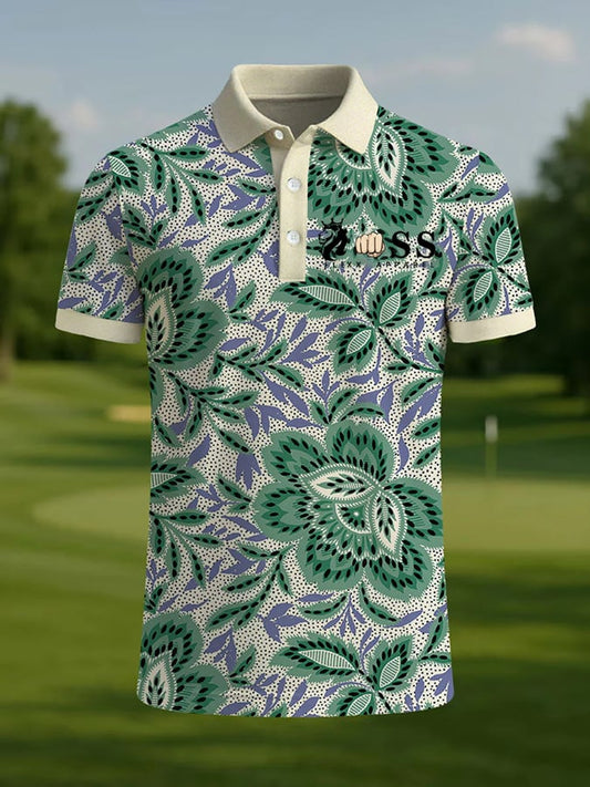 Men's Retro Letter Design Printed Casual Polo Shirt