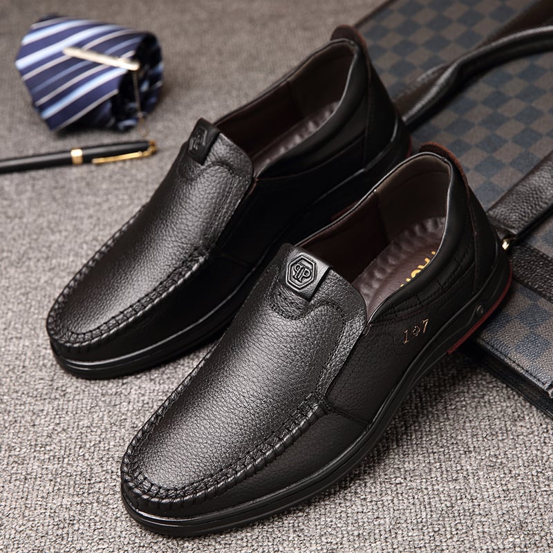 Men'S Round Toe Versatile Business Casual Loafer Leather Shoes