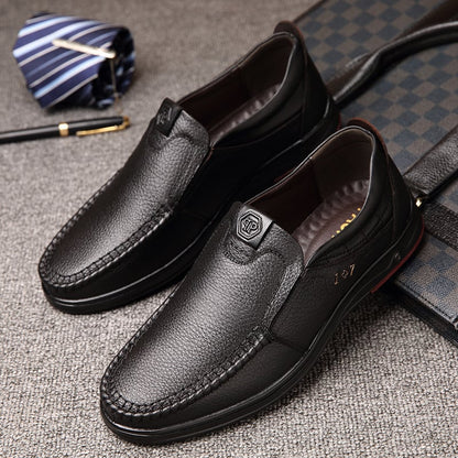 Men'S Round Toe Versatile Business Casual Loafer Leather Shoes